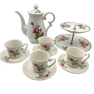 VTG Moss Rose coffee pot set Floral Chintz country cottage core shabby‎ chic